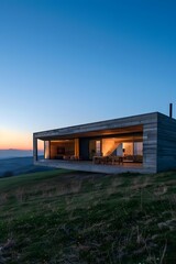 Modern House on Hillside with Sunset View