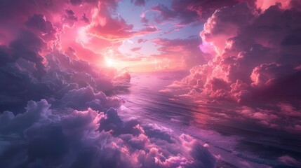 Colorful sunset over ocean with dramatic clouds reflecting vibrant hues