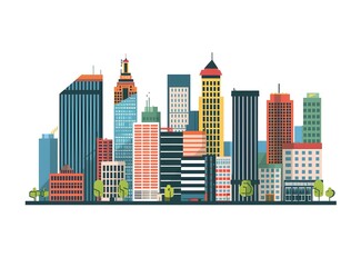 Fototapeta premium Colorful Flat Design Cityscape with Skyscrapers