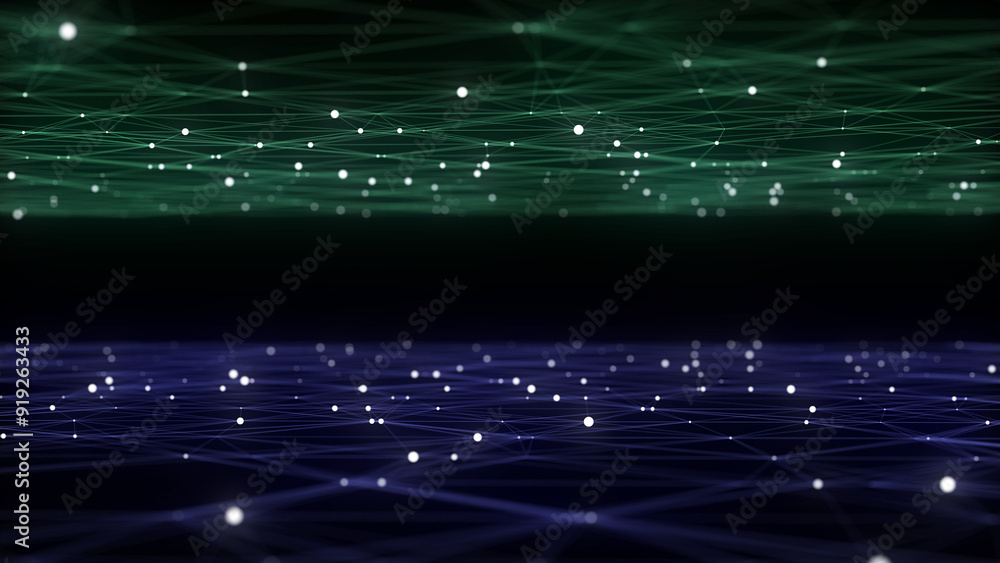 Poster technology perspective grid background. digital space wireframe landscape. dark cyberspace with moti