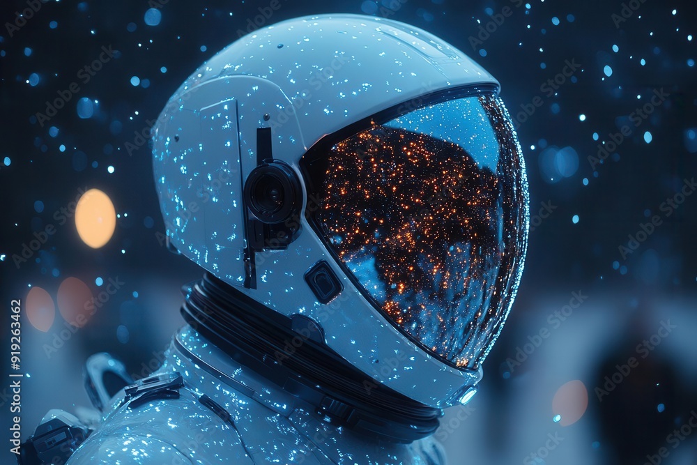 Wall mural profile view of a futuristic astronaut helmet with reflective visor showcasing sleek design and adva