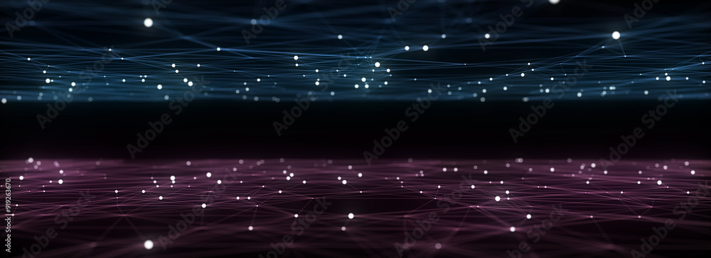 Poster technology perspective grid background. digital space wireframe landscape. dark cyberspace with moti