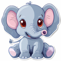 Fototapeta premium Cute Elephant cartoon on a White Canvas Sticker,vector image