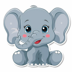 Obraz premium Cute Elephant cartoon on a White Canvas Sticker,vector image