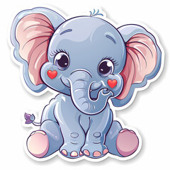 Fototapeta premium Cute Elephant cartoon on a White Canvas Sticker,vector image