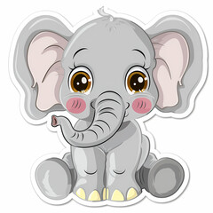 Fototapeta premium Cute Elephant cartoon on a White Canvas Sticker,vector image