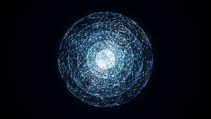 Sci-fi sphere with particles and lines. Concept network connection. Frame sphere. Abstract technology background. 3d rendering.