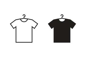 A set of icons with T-shirts, simple, contoured, on a white background.