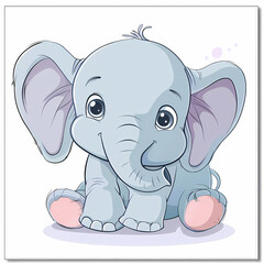 Fototapeta premium Cute Elephant cartoon on a White Canvas Sticker,vector image