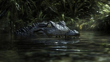 Obraz premium Hyper-Realistic Crocodile Lurking in the Water - Stunning AI Image