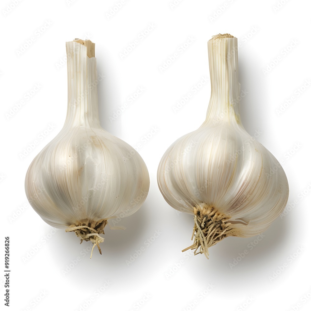 Sticker two whole garlic bulbs isolated on white background