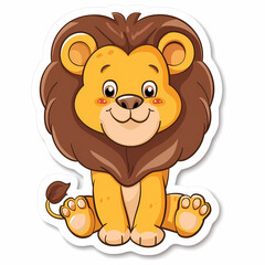 Fototapeta premium Cute Lion cartoon on a White Canvas Sticker,vector image