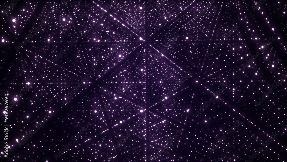 Poster Futuristic backdrop. Network connection structure cyberspace with moving particles in the galaxy. Big data visualization. Abstract cyber security background. 3D rendering.