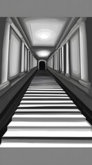 Fototapeta premium Black and White Illustration of a Staircase in a Hallway