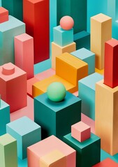 Fototapeta premium Abstract Geometric Shapes and Spheres in Vibrant Colors