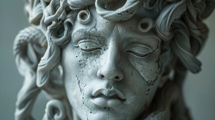 Obraz premium Close-up of an intricately sculpted Medusa statue with detailed facial features