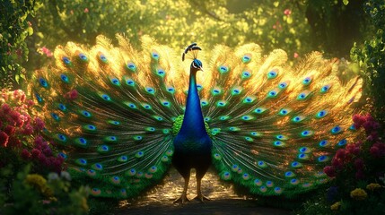 Obraz premium Hyperrealistic 3D Peacock Displaying its Vibrant Feathers - Stunning Image
