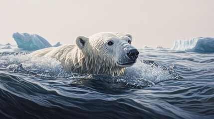 Obraz premium Hyperrealistic Polar Bear Swimming Through Icy Waters