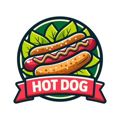 Hotdog logo in the circle with white background, delicious