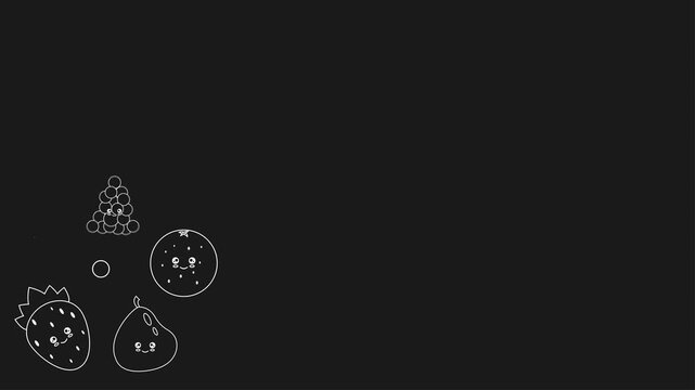 Cute Fruits Background With Black Color. 4k Animation