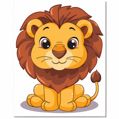 Obraz premium Cute Lion cartoon on a White Canvas Sticker,vector image