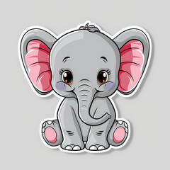 Naklejka premium Cute Elephant cartoon on a White Canvas Sticker,vector image