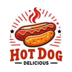 Hotdog logo vector illustration template with white background, delicious, hot fire