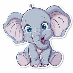 Fototapeta premium Cute Elephant cartoon on a White Canvas Sticker,vector image