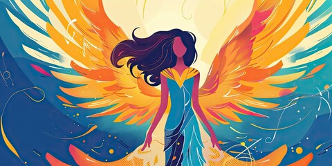 Obraz premium Woman with long hair and wings.