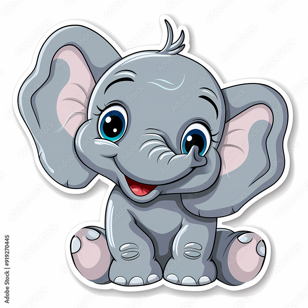 Wall mural cute elephant cartoon on a white canvas sticker,vector image