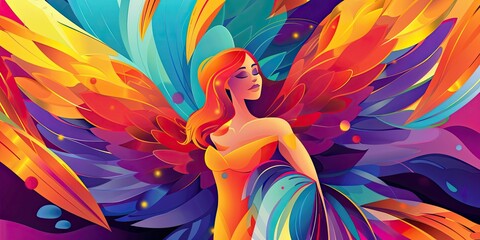Naklejka premium Abstract woman with bright, colorful wings.