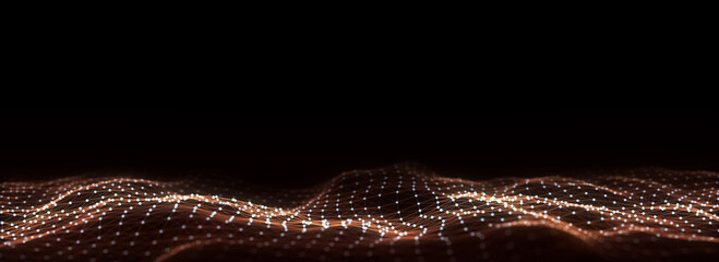 Digital technology wave. Dark cyberspace with motion dots and lines. Futuristic digital background. Big data analytics. 3d rendering.
