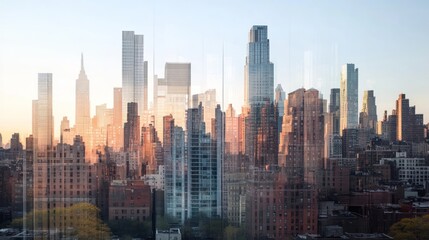 Obraz premium Cityscape with Double Exposure of Buildings