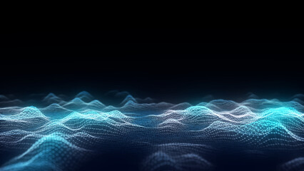 Digital technology wave. Dark cyberspace with motion dots and lines. Futuristic digital background. Big data analytics. 3d rendering.