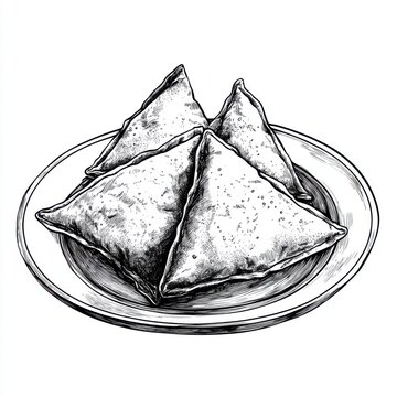 samosas on plate, black and white sketch clip art preview