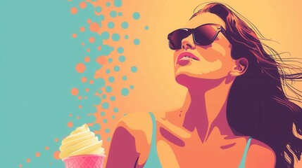 Flat vector abstract vector poster with theme of hot summer and ice cream
