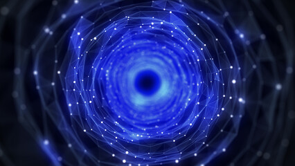 Abstract sci-fi tunnel. Wormhole absorbs cyberspace. 3D portal. Futuristic fantasy high-tech funnel. 3d rendering.