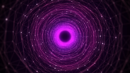 Abstract sci-fi tunnel. Wormhole absorbs cyberspace. 3D portal. Futuristic fantasy high-tech funnel. 3d rendering.