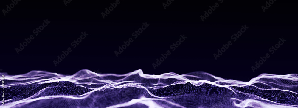 Poster digital technology wave. dark cyberspace with motion dots. futuristic digital background. big data a