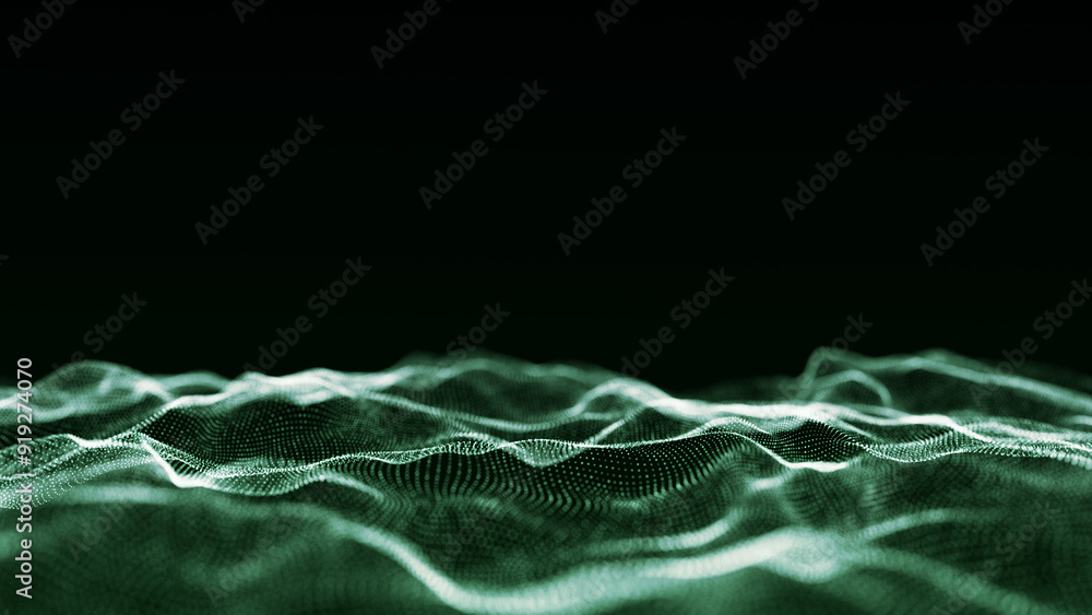 Poster digital technology wave. dark cyberspace with motion dots. futuristic digital background. big data a