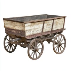 Wooden wagon on white background with rustic design and traditional features