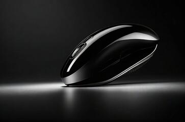A sleek and modern mouse, its smooth surface reflecting the soft glow of studio lights against a dark background, creating a stunning contrast.