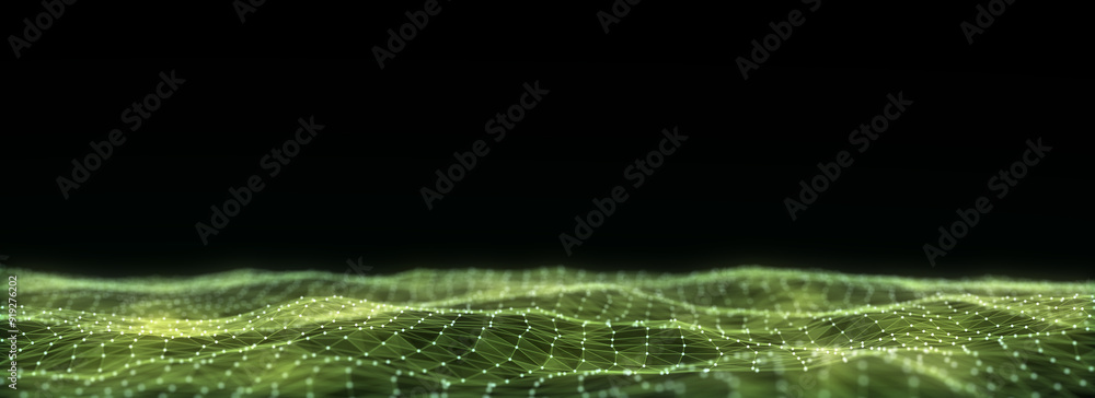 Poster digital technology wave. dark cyberspace with motion dots and lines. futuristic digital background. 