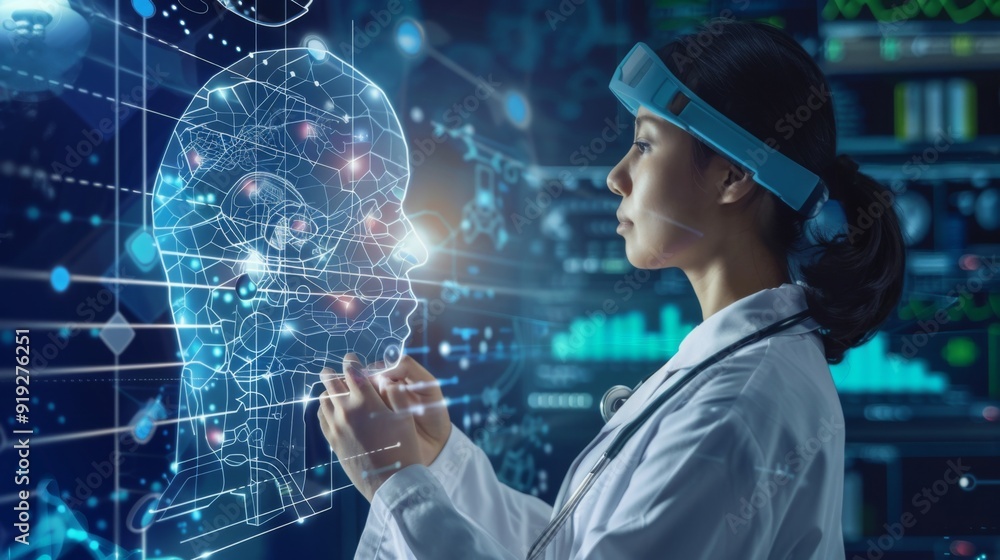 Poster abstract visualization of artificial intelligence in medicine with neural network diagrams and data 