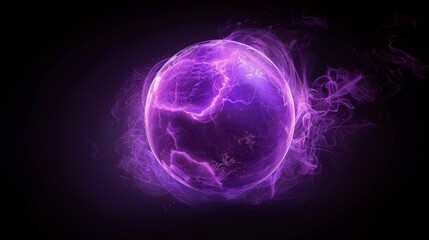 Glowing purple orb with electric energy swirling around in dark space