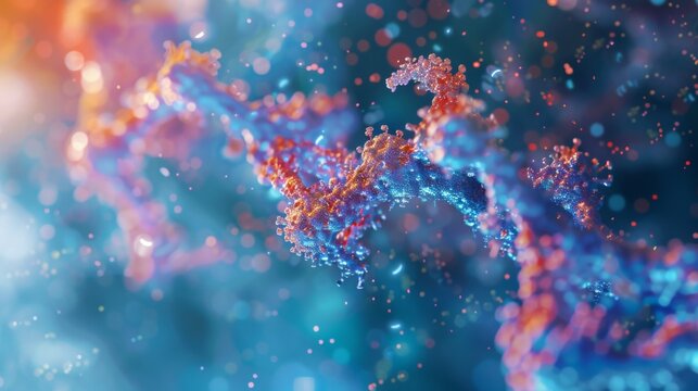 Abstract visualization of proteomics with digital models and protein structures, showcasing innovation in molecular medicine and research.