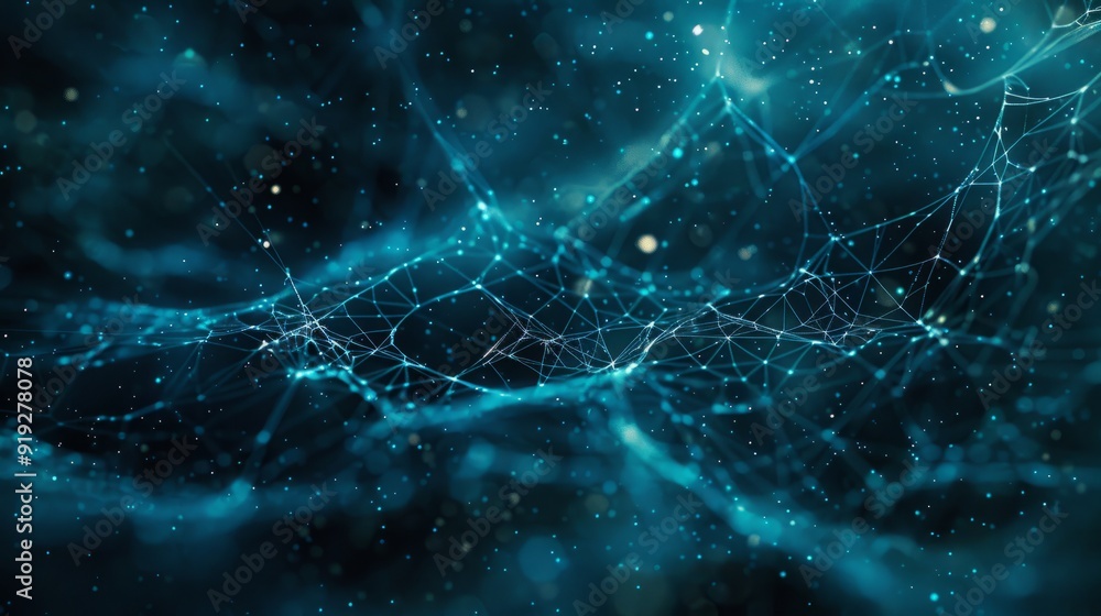 Aufkleber abstract blue network lines with glowing particles in a dark background