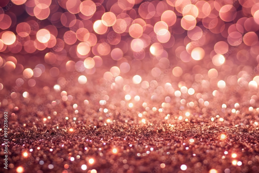 Wall mural Luxurious rose gold glitter bokeh texture background with bright and pink champagne sparkle glitter pattern, perfect for festive and celebratory designs and arrangements.