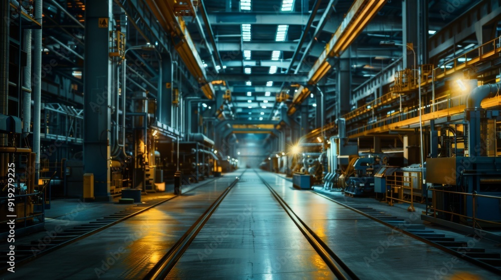Poster concept of advanced manufacturing engineering with digital production lines and smart technology, hi