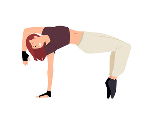 Vector illustration of a girl performing breakdancing in a handstand on a white background